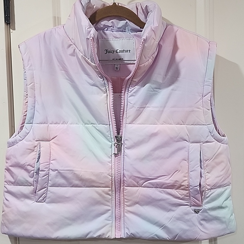 Juicy Couture Puffer Vest Rainbow Cloud Size Large NWT
